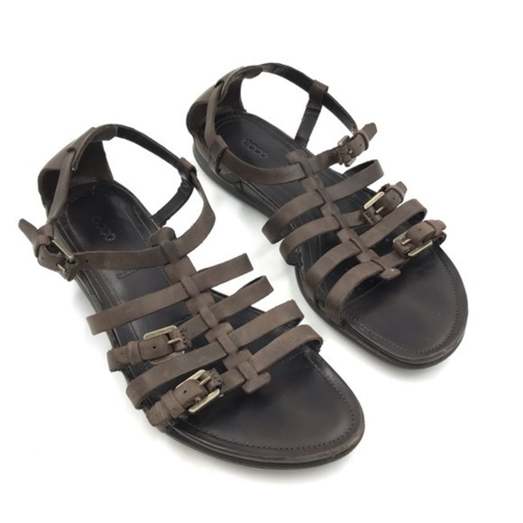 ECCO Flash Gladiator Sandals Brown Leather Flats Size 38 - Picture 11 of 11
